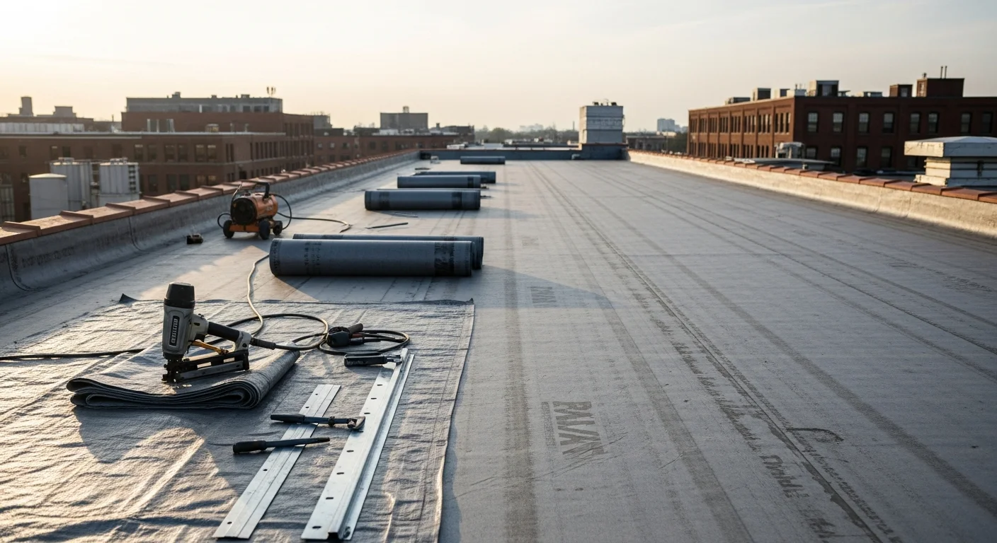 Commercial roofing repair on Philadelphia business building
