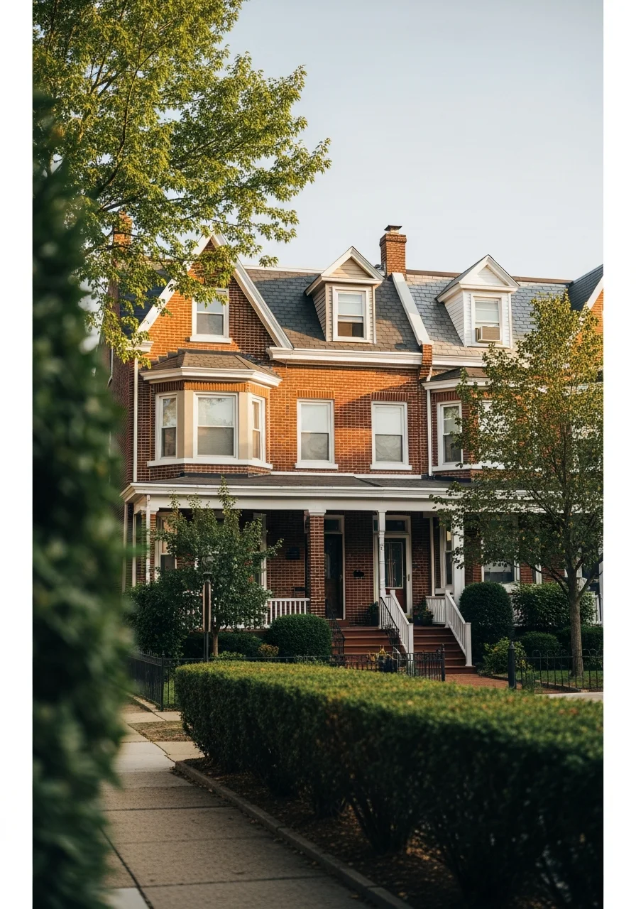 Suburban home exterior in Northeast Philadelphia with well-maintained landscaping and front porch.
