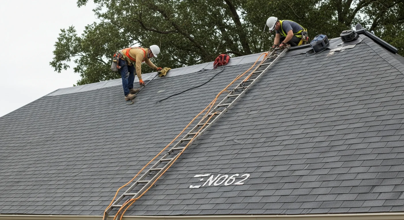 A roofing contractor from Malcolm Bros Roofing inspecting the flat roof and parapet wall of a Port Richmond row home in Philadelphia. The image shows a close-up of a sealed roof membrane seam and cleared roof drain on a residential flat roof.
